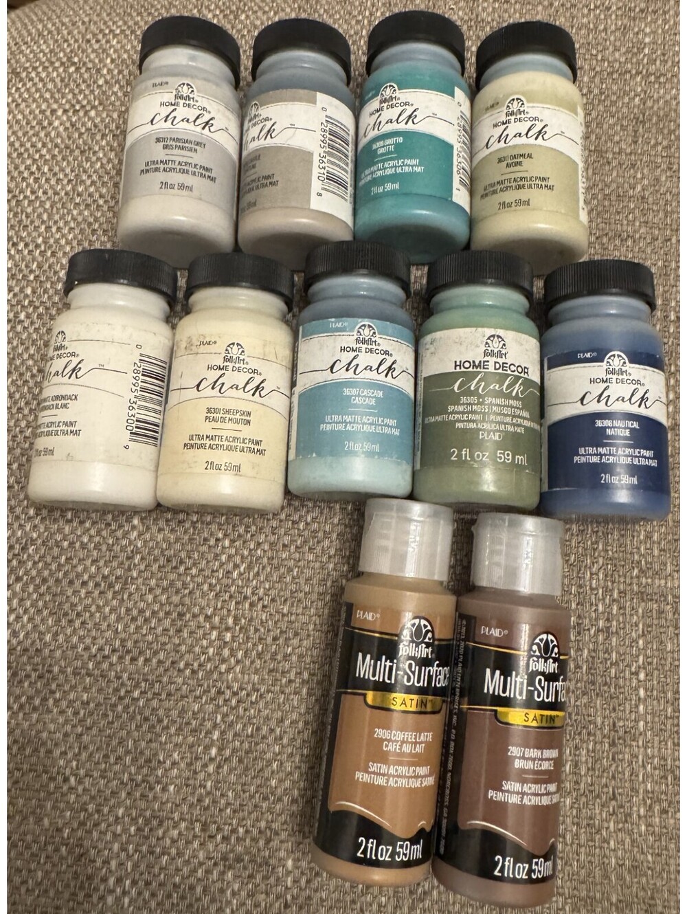 Set (11) Home Decor & Folkart Craft Paints Multiple Colors